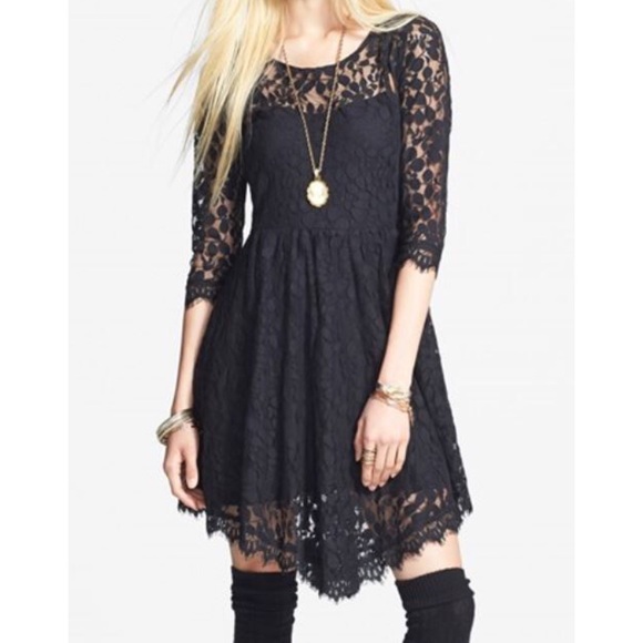 Free People Black Lacy Leaves Dress - Picture 2 of 8